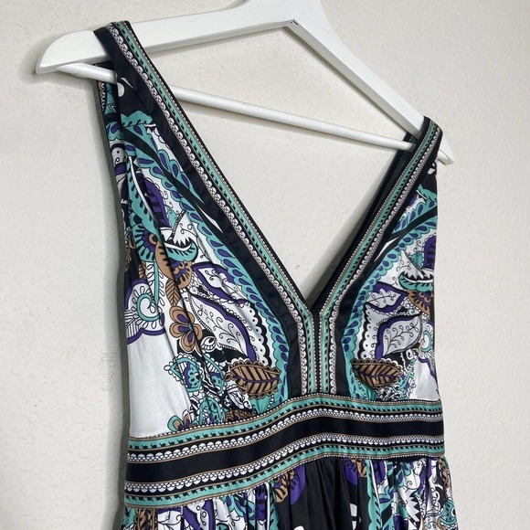 Ice Floral and Paisley V Neck Sleeveless Belted Black Dress 12 - Picture 2 of 10